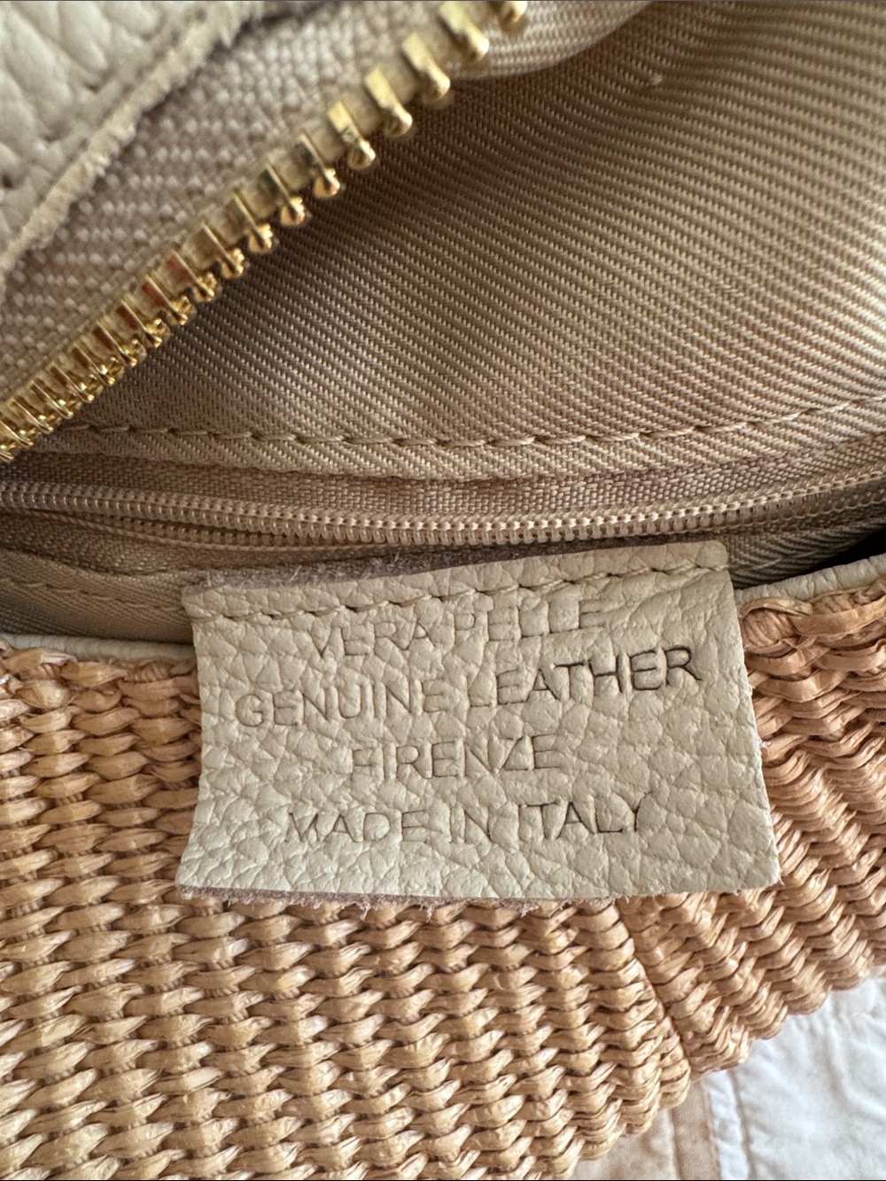 Italian Leather and Straw Hobo Bag with Cream Trim - Picture 3 of 8